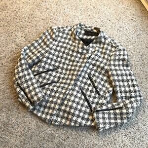 ZARA White & Black Checker Tweed Blazer Moto Jacket Size S